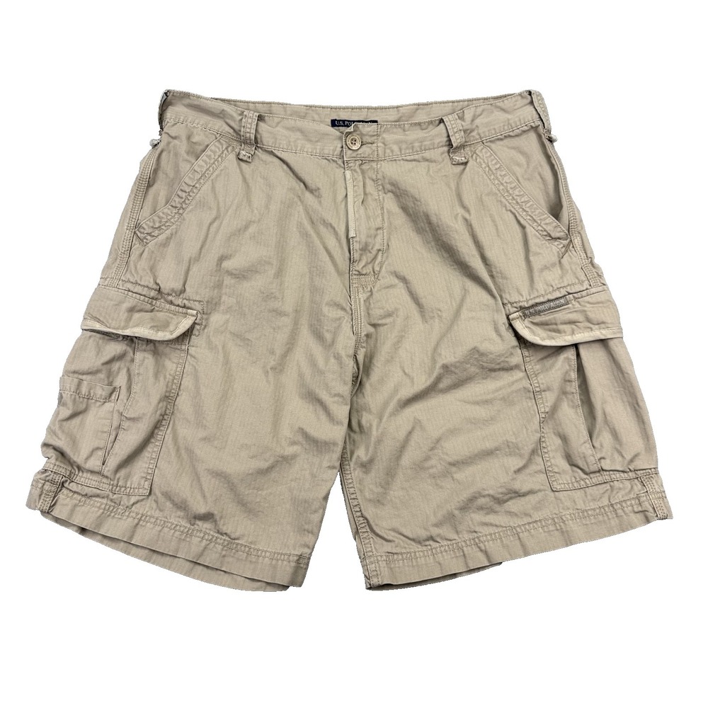 US Polo Assn Mens Cargo Shorts Size 40 Beige Relaxed Flap Pockets‎